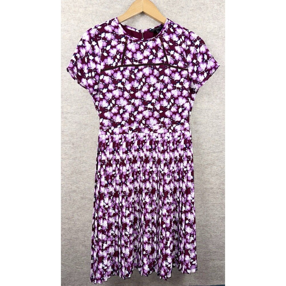 Banana Republic Women’s Floral Print Pleated Fit And Flare Purple Dress Size 6
